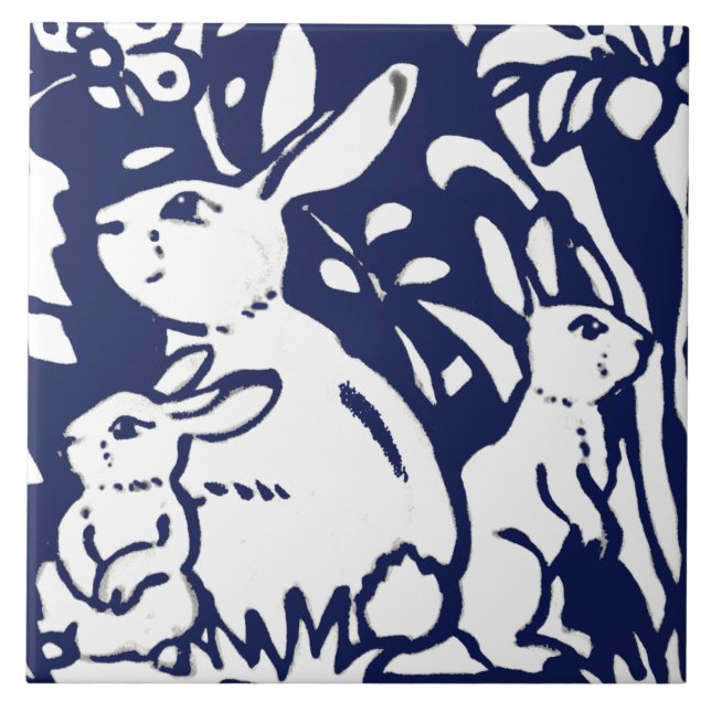 Carreau Bleu lapin bleu lapin Woodland Animal Trivet (Devant)