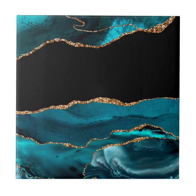 Carreau Bleu Marbre Agate Glamour Noir Golden Parties scin (Devant)