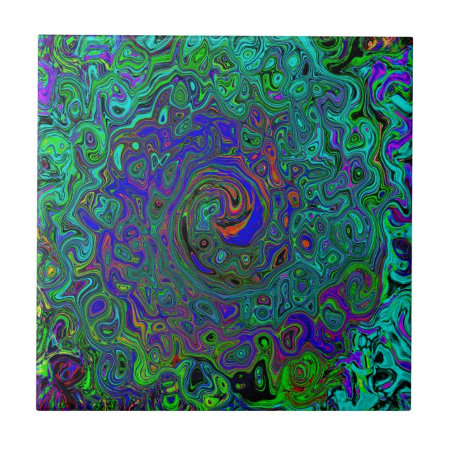 Carreau Bleu marbré et Aquamarine Abstrait rétro tourbillo (Devant)