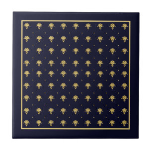 Carreau Bleu marine et damassé élégants d'or