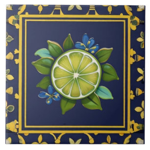 Carreau Bleu marine et vert Lime Citron Méditerranéen