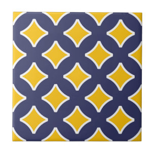 Carreau bleu marine, moutarde jaune, blanc, moderne
