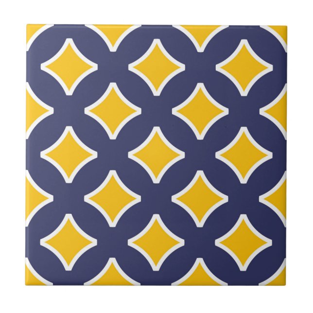 Carreau bleu marine, moutarde jaune, blanc, moderne (Devant)