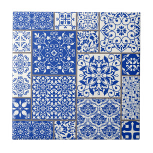 Carreau Bleu Méditerranéen & Blanc Azulejo Majolica Mosaic