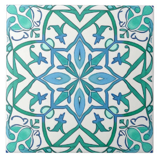 Carreau Bleu Méditerranéen Vert Orné Motif décoratif