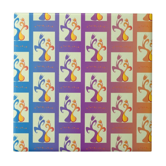 Carreau Bleu moderne, violet, orange Tulip Couple Floral (Devant)