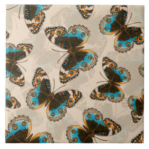 Carreau Bleu motif papillon Pansy sur blanc