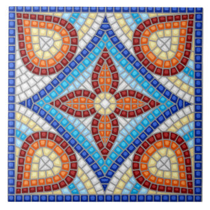 Carreau Bleu Nuit Turquoise Blanc Rouge Marbre Mosaïque Ma