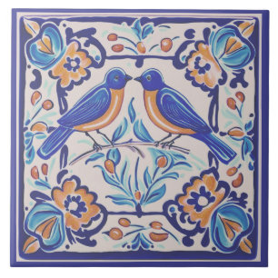Carreau Bleu oiseaux Méditerranée Bleu Oiseau Folk Floral