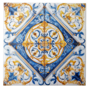 Carreau Bleu or et blanc Talavera Azulejo Look Tile