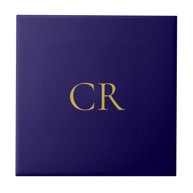 Carreau Bleu & Or Monogramme Minimaliste Moderne  (Devant)