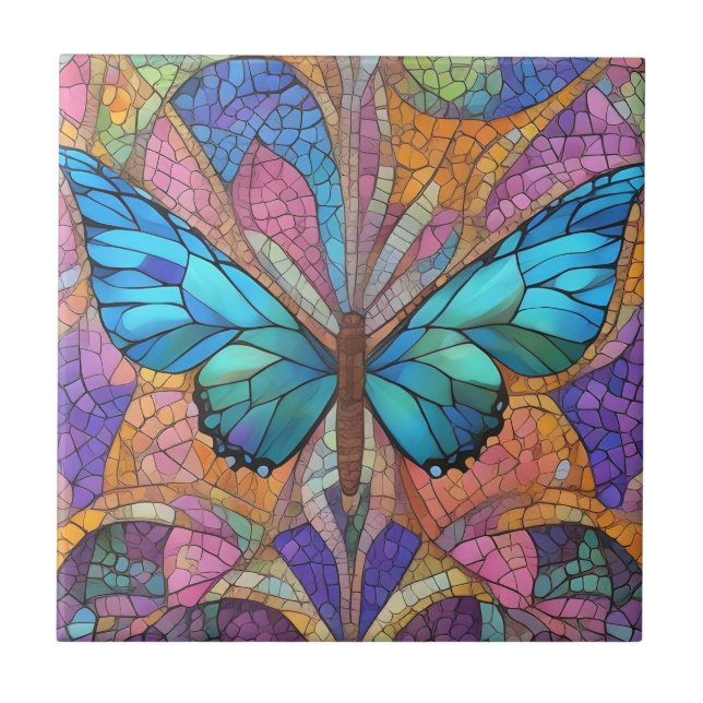 Carreau Bleu papillon belle mosaïque (Devant)