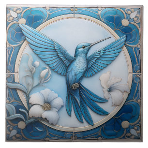 Carreau Bleu pastel faux relief Art nouveau Colibri R