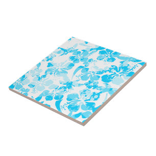 Carreau Bleu peint à la floraison tropicale