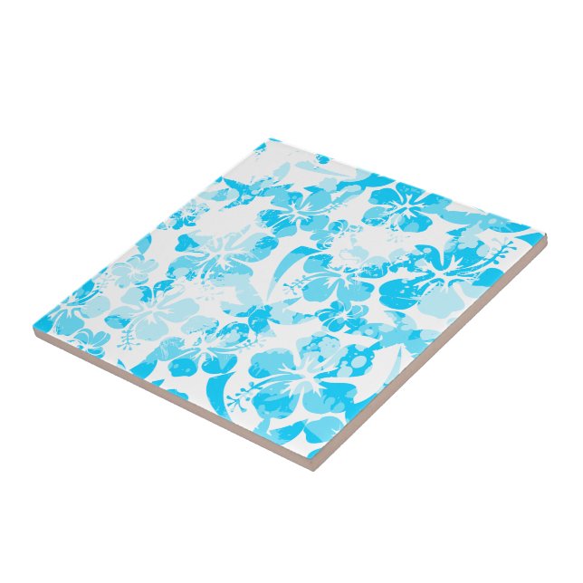Carreau Bleu peint à la floraison tropicale (Côté)