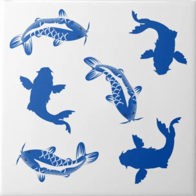 Carreau Bleu profond et blanc japonais vintage koi poisson (Créateur téléchargé)