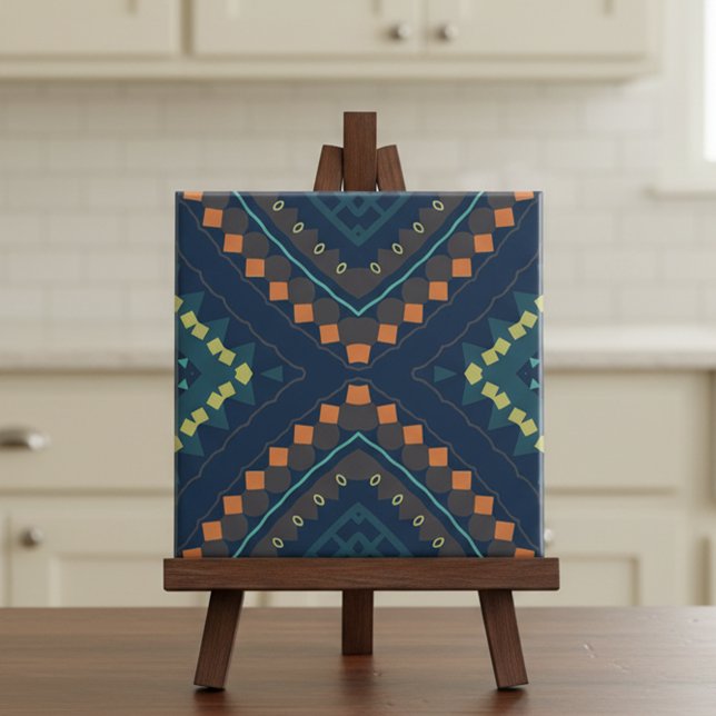 Carreau Bleu profond ethnie Folk Boho Chic Mosaic Motif (Créateur téléchargé)