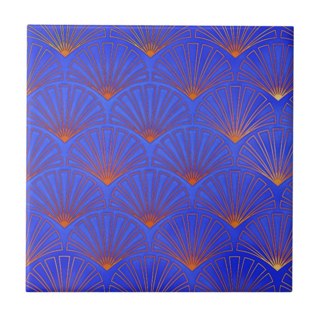 Carreau Bleu profond, Motif asiatique, art déco, motif, vi (Devant)