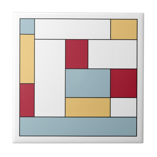 Carreau Bleu rouge bleu moyen siècle Bloc de couleur (Devant)
