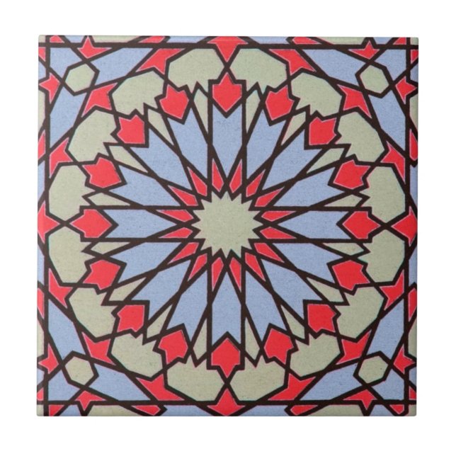 Carreau Bleu rouge géométrique de tuile du Moyen-Orient (Devant)