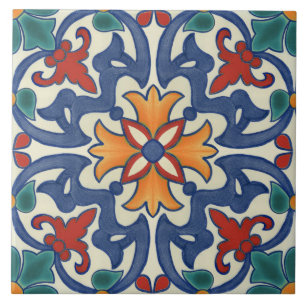 Carreau Bleu rouge Turquoise jaune blanc Azulejos Motif