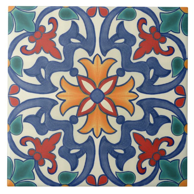 Carreau Bleu rouge Turquoise jaune blanc Azulejos Motif (Devant)