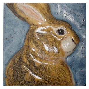 Carreau Bleu Tan Rabbit Animal Nature Sculpté Décor