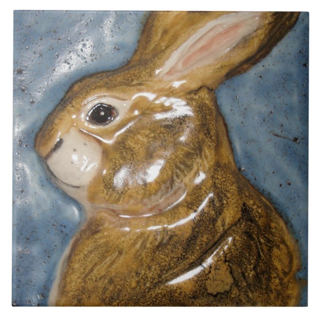Carreau Bleu Tan Rabbit Animal Nature Sculpté Décor (Devant)
