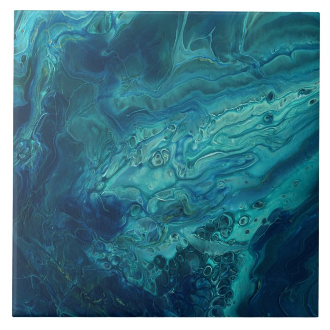 Carreau Bleu Turquoise acrylique pourrissant Abstrait Flui (Devant)
