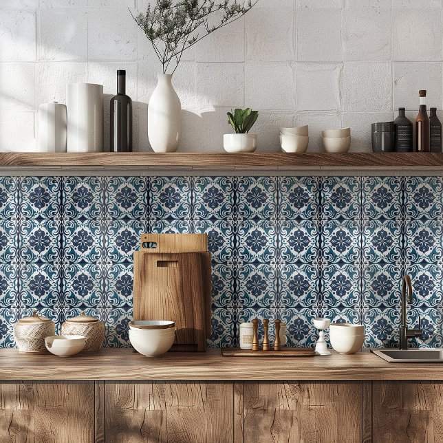 Carreau Bleu turquoise Blanc Rustique Azulejo Méditerranée (Créateur téléchargé)