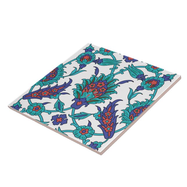 Carreau Bleu Turquoise Rouge Blanc Oriental Floral (Côté)