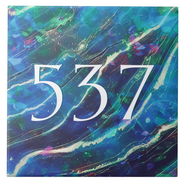 Carreau Bleu Turquoise Vert Élégant Marbre Maison Numéro P (Devant)