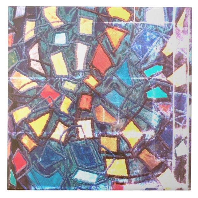 Carreau Bleu turquoise vintage en couleur jaune rouge (Devant)