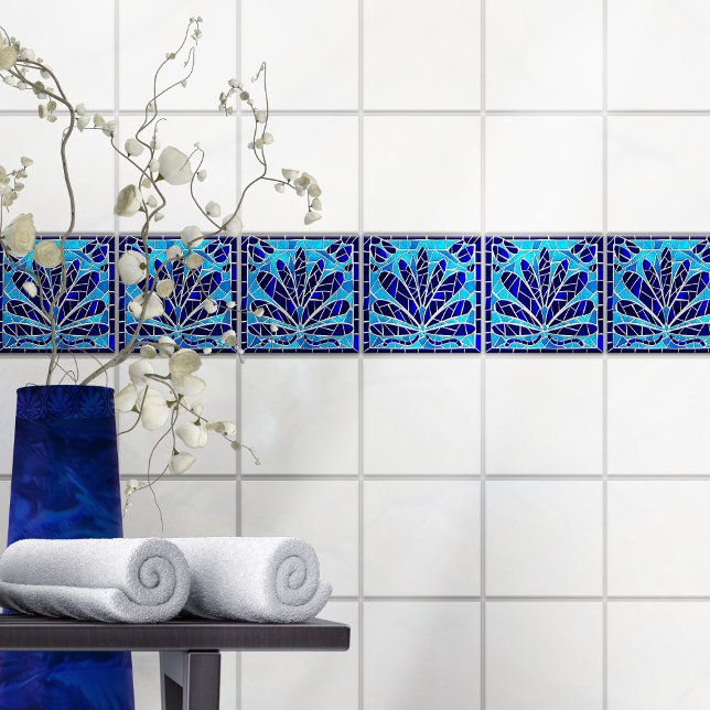 Carreau Bleu Verre brisé Mosaïque Floral (Créateur téléchargé)
