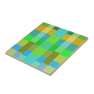 Carreau Bleu Vert Orange Violet Motif Abstrait Crème 