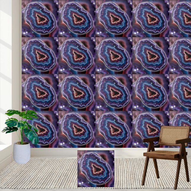 Carreau Bleu violet vibre et blanc Améthyste Géode tranche (Vibrant Purple Blue and white Amethyst Geode Slice Ceramic Tile)