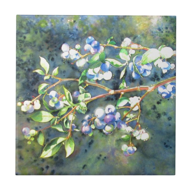 Carreau Bleuets, fruit romantique Peinture d'aquarelle (Devant)
