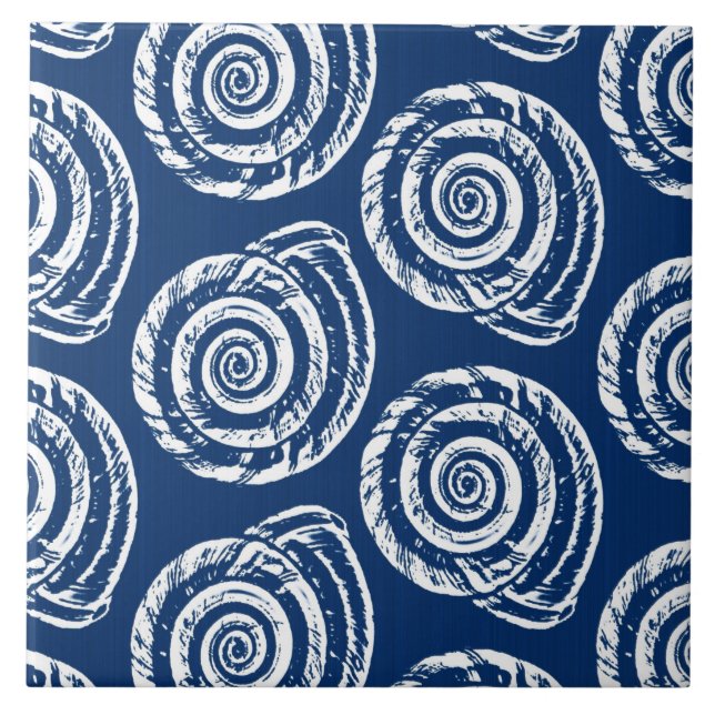Carreau Bloc de coquillages en spirale Impression, bleu et (Devant)
