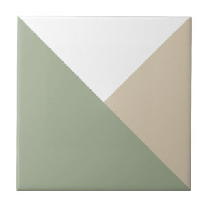 Carreau Bloc de couleur moderne Triangles Sage Vert Beige