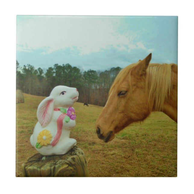 Carreau Blond Jaune cheval & Bunny de Pâques (Devant)