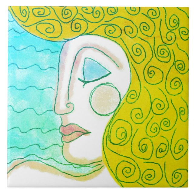 Carreau Blonde Curls peinture numérique Abstraite d'une fe (Devant)