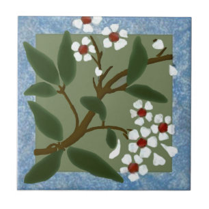 Carreau Blossoms encadrés bleus de Wedgewood Barbotine Re