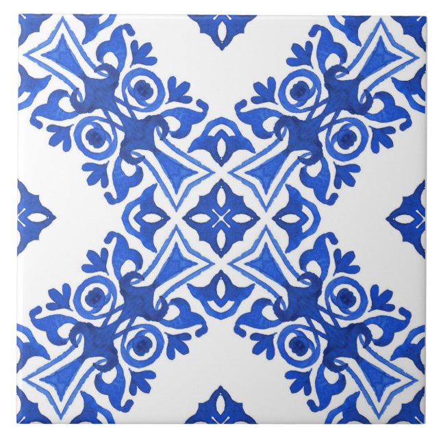Carreau Blue and White Mediterranean Patterned (Devant)