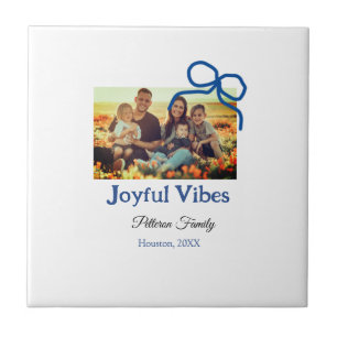 Carreau Blue bow joyful Vibes ajouter nom de famille photo
