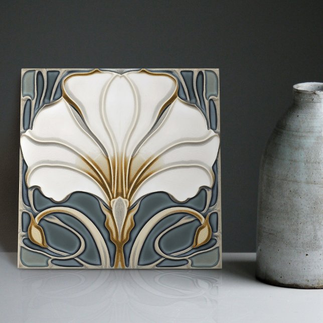 Carreau Blue Calla Lily Backsplash Repro Art Nouveau (Créateur téléchargé)