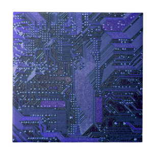 Carreau Blue Cyber Circuit Board Tech Art Electronique