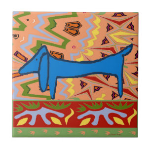 Carreau Blue Dachshund Abstrait