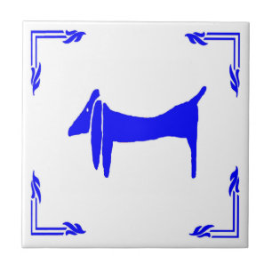 Carreau Blue Dutch Dachshund Abstrait