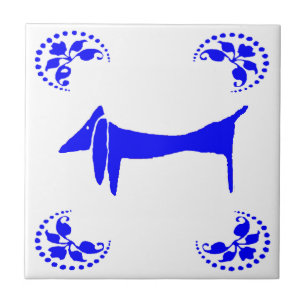 Carreau Blue Dutch Dachshund Abstrait