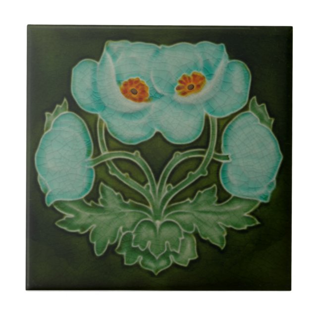 Carreau Blue Floral Art Nouveau Repro Pilkington 1910 (Devant)